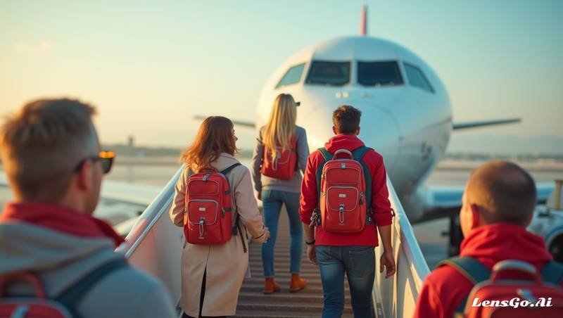 Passageiros aguardando para embarcar em avião turismo